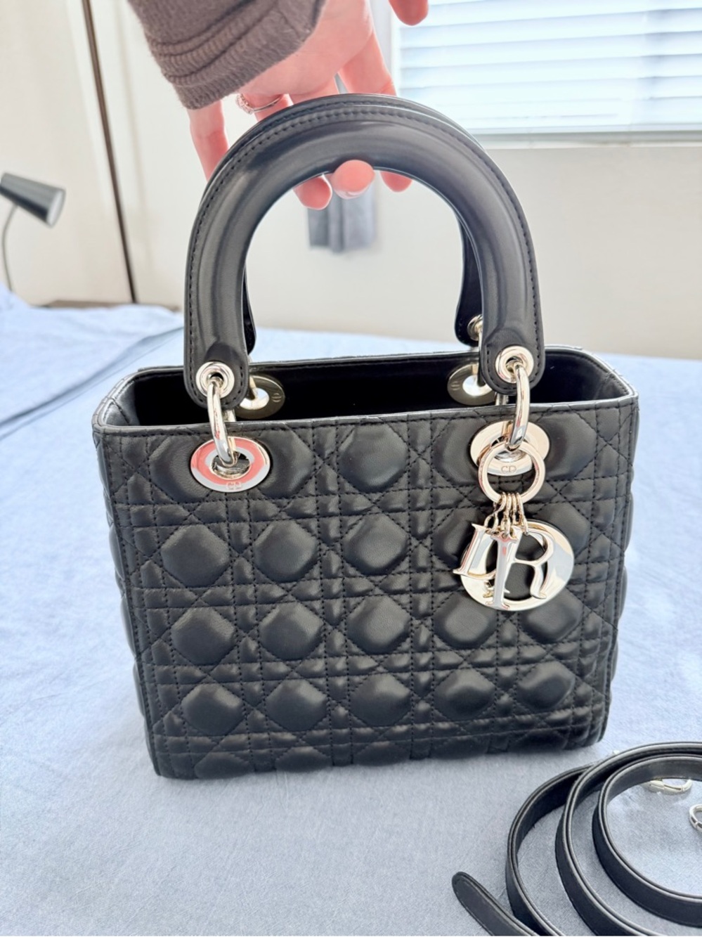 Dior Lady Dior Black Cannage Bag Light Gold Champagne Hardware Impeccable Condit